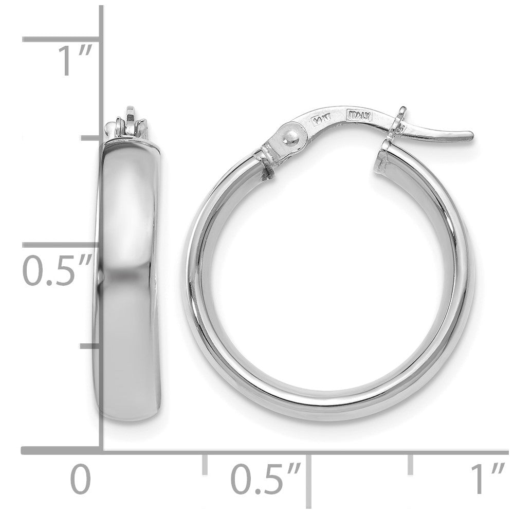 14K with White Rhodium Plating Polished Hoop Earrings