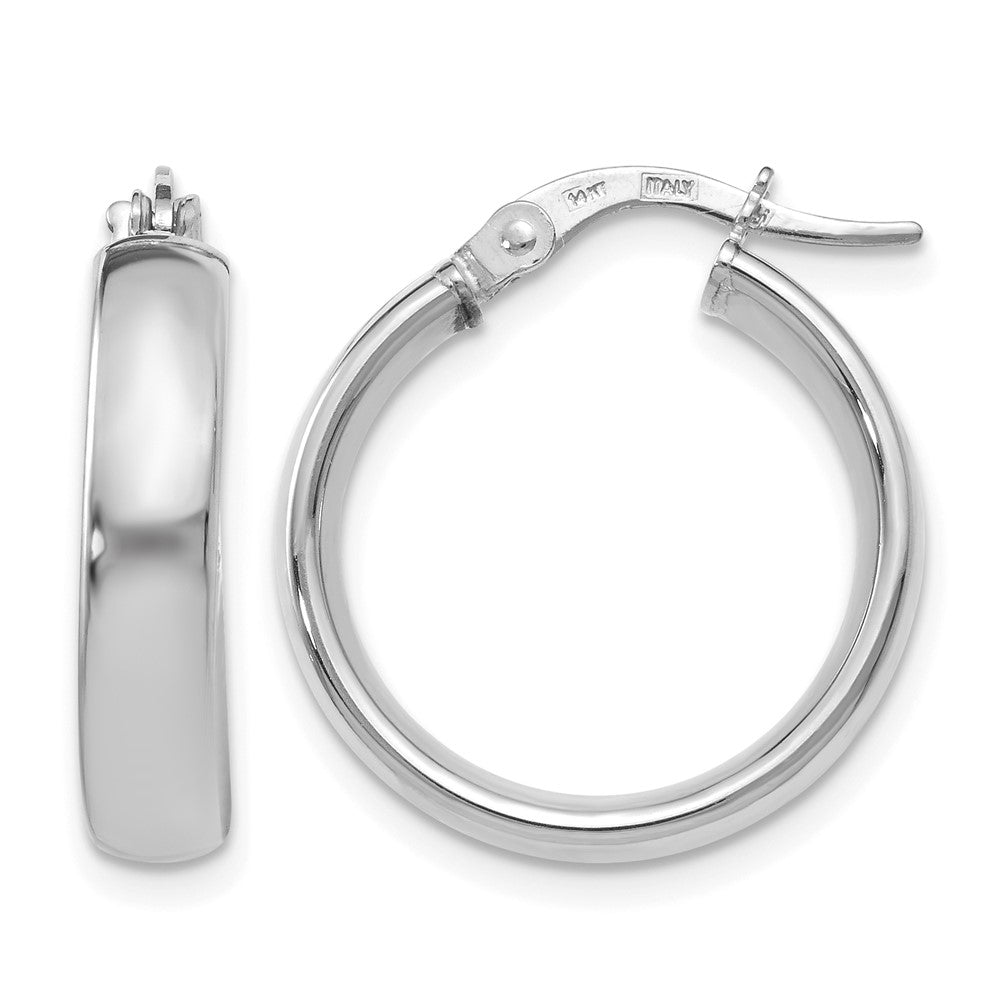 14K with White Rhodium Plating Polished Hoop Earrings