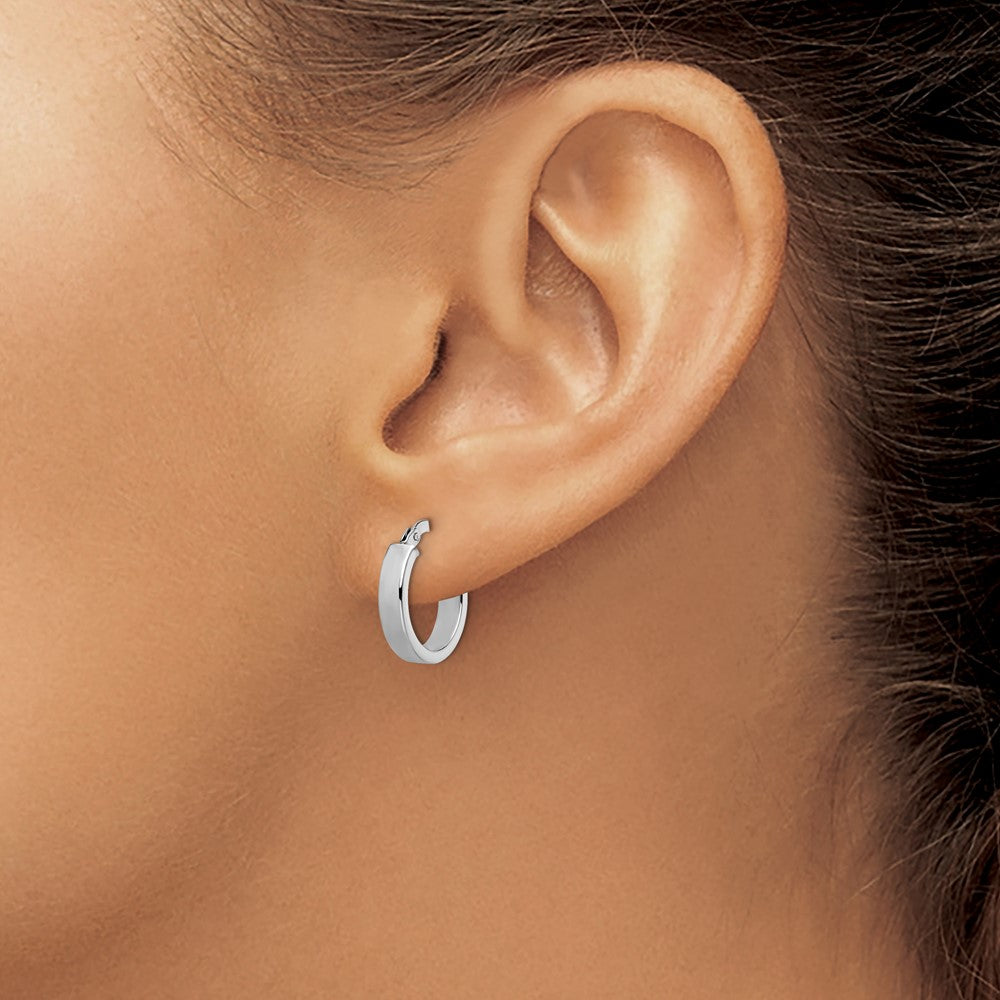 14K with White Rhodium Plating Polished Hoop Earrings