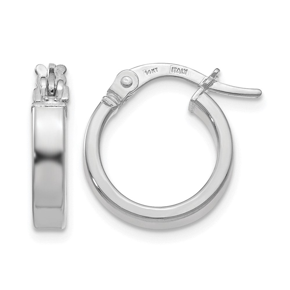 14K with White Rhodium Plating Polished Hoop Earrings