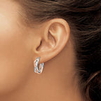 14K with White Rhodium and Rose Gold Plating Polished Hinged Hoop Earrings