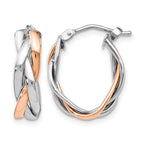 14K with White Rhodium and Rose Gold Plating Polished Hinged Hoop Earrings