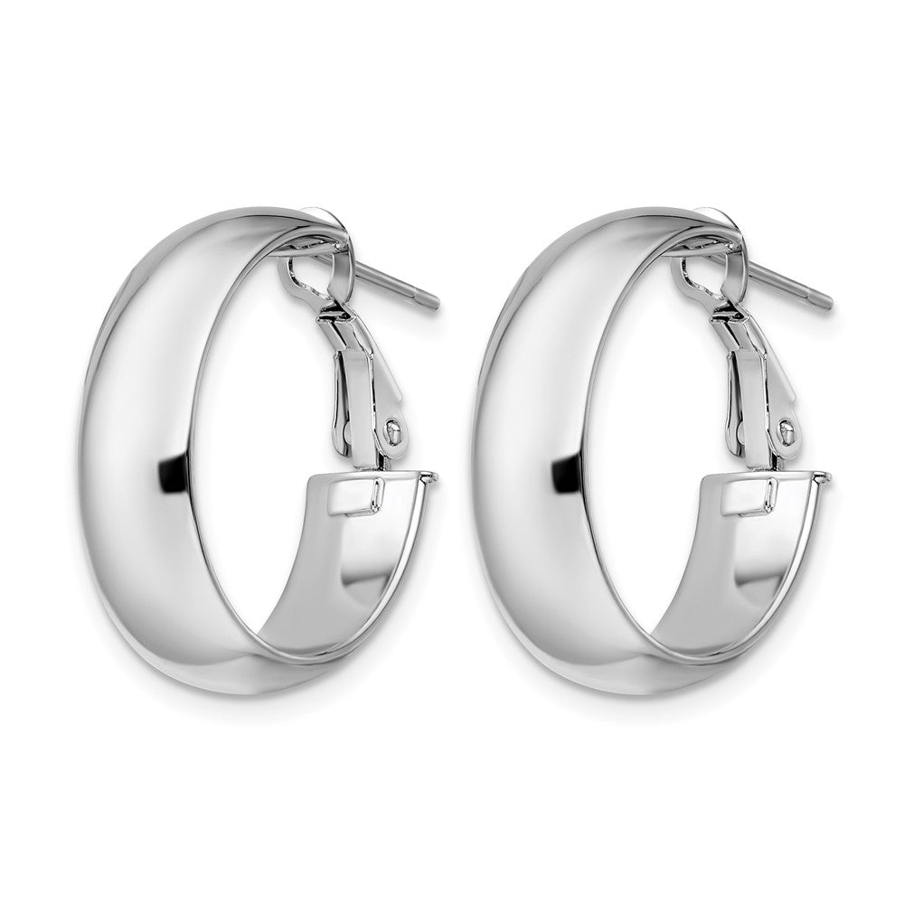 14K with White Rhodium Plating Polished Hoop Earrings