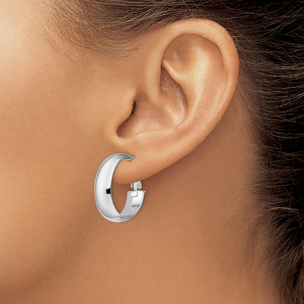 14K with White Rhodium Plating Polished Hoop Earrings