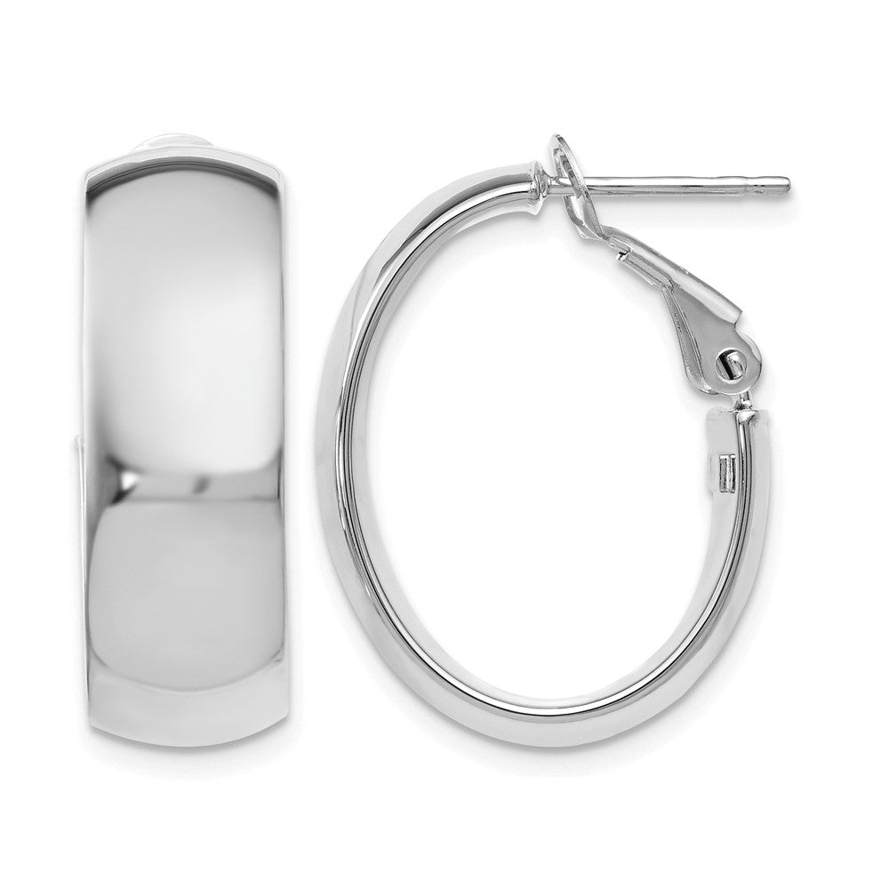 14K with White Rhodium Plating Polished Hoop Earrings