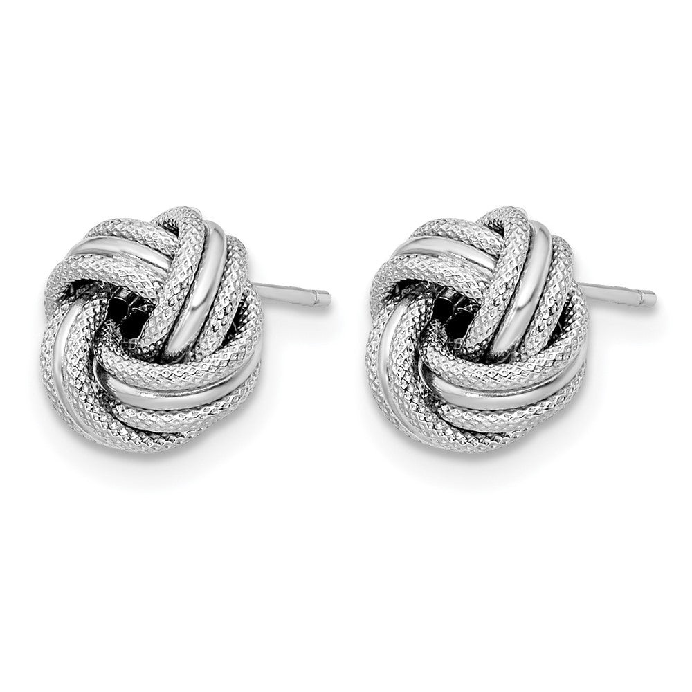 14K with White Rhodium Plating Knot Polished D/C Post Earrings
