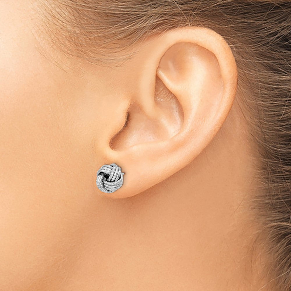 14K with White Rhodium Plating Knot Polished D/C Post Earrings