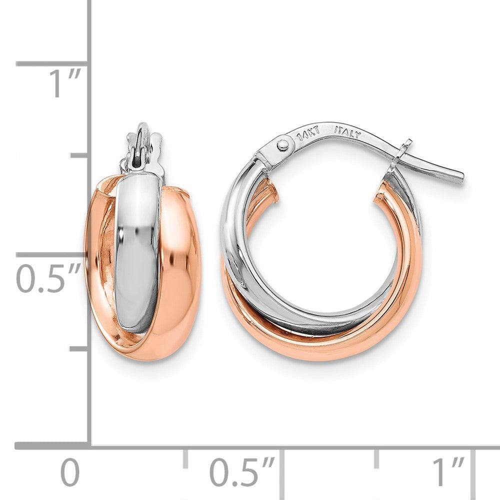 14K White Gold Rose-plated Polished Hoop Earrings