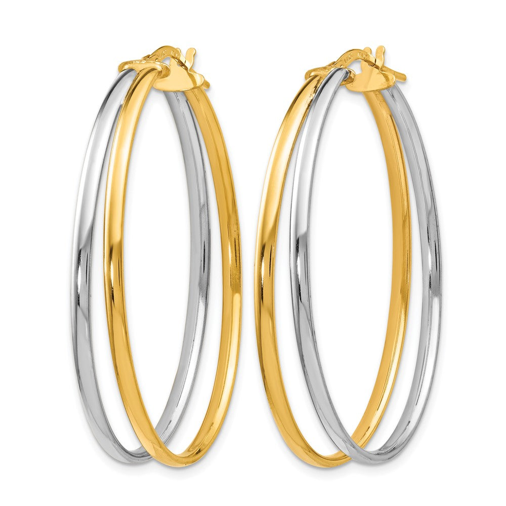 14K with Rhodium Polished Hoop Earrings