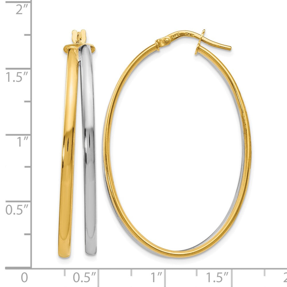 14K with Rhodium Polished Hoop Earrings