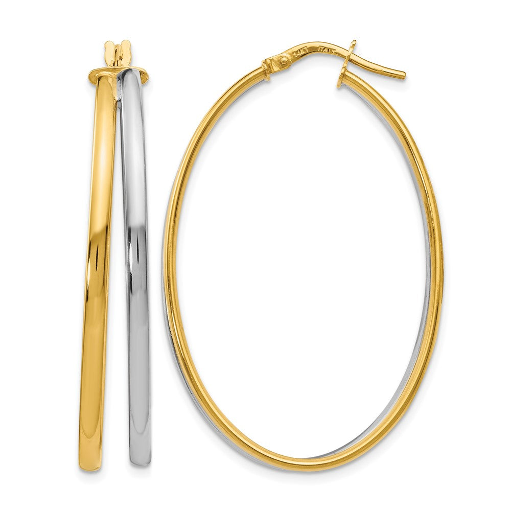 14K with Rhodium Polished Hoop Earrings