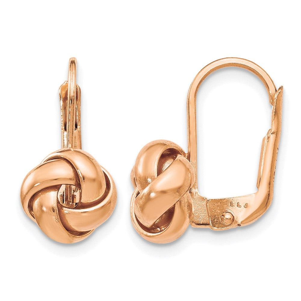 14K & Rose Gold Plated Polished Love Knot Leverback Earrings