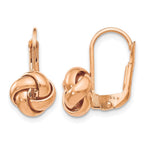 14K & Rose Gold Plated Polished Love Knot Leverback Earrings
