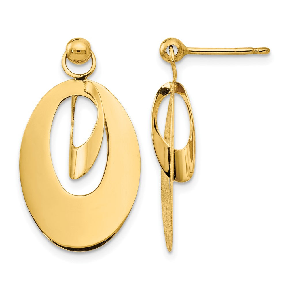 14K Polished and Scratch Finish Oval Post Earrings