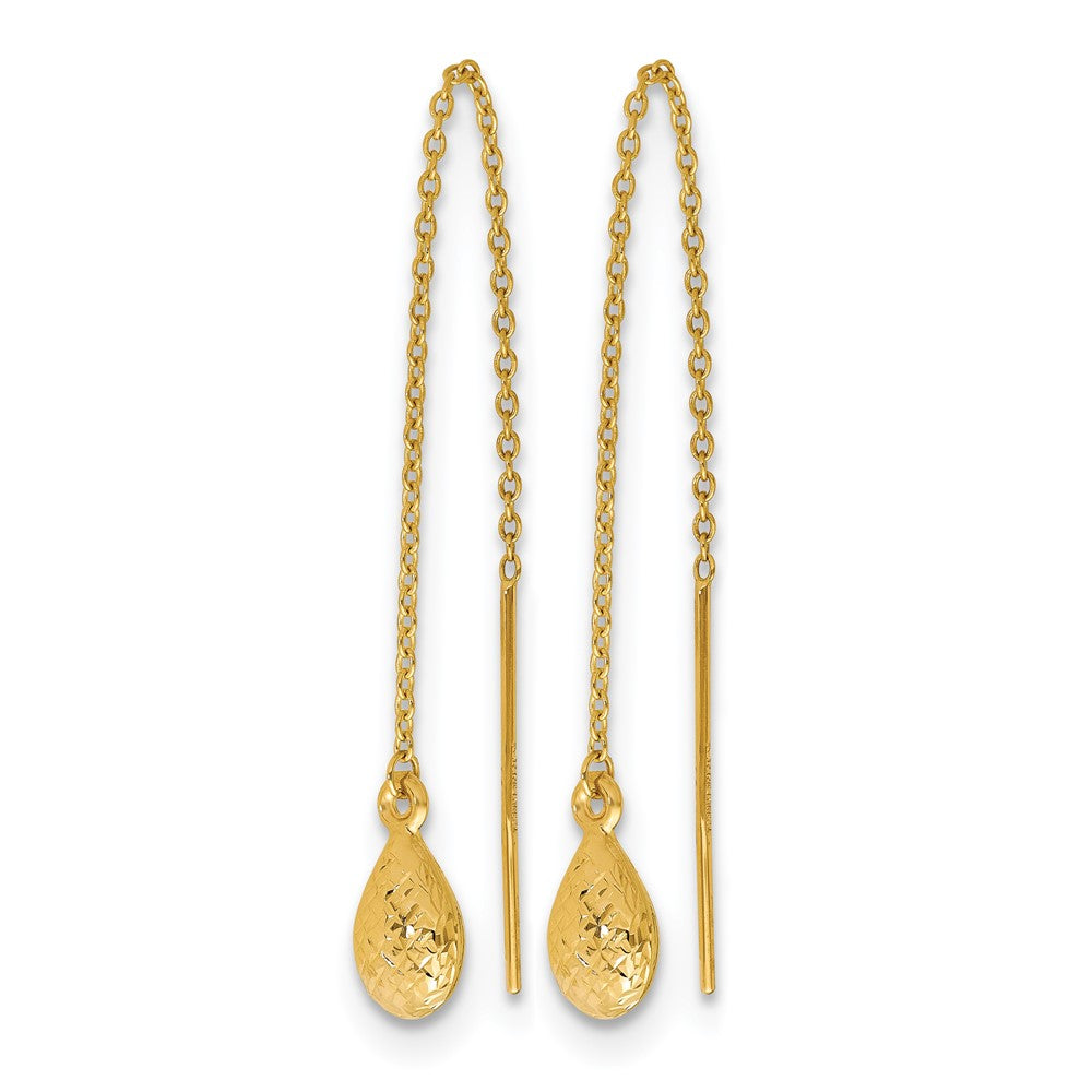 14K Polished and Textured Tear Drop Threader Earrings