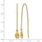 14K Polished and Textured Tear Drop Threader Earrings
