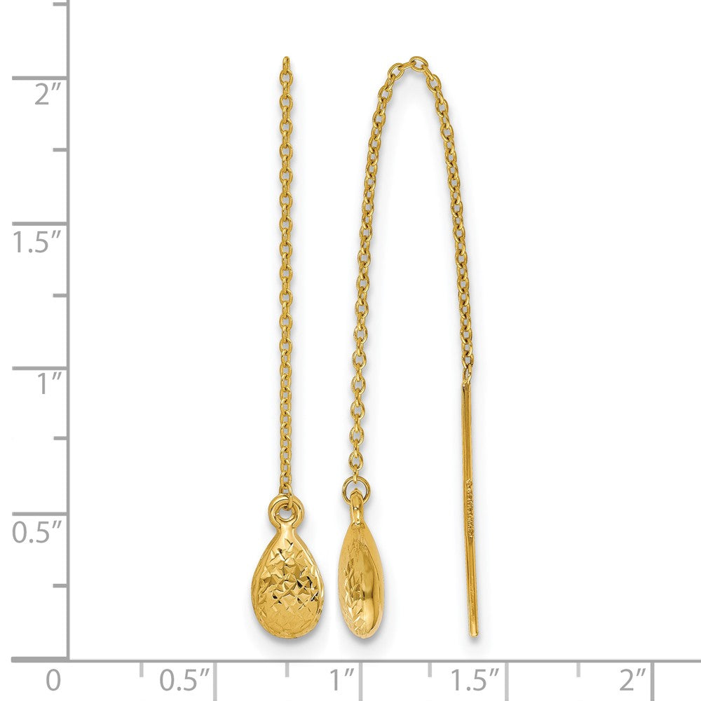 14K Polished and Textured Tear Drop Threader Earrings