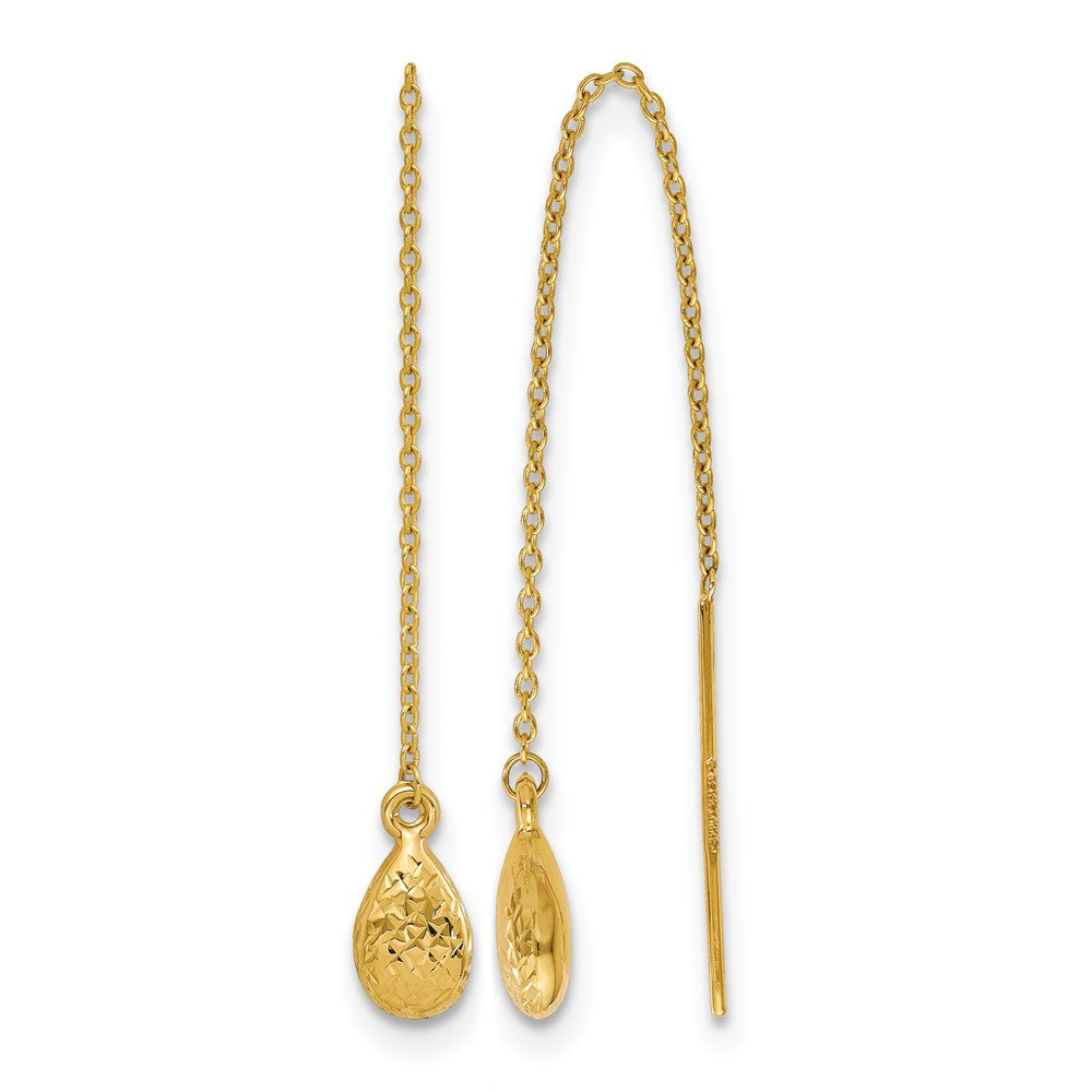 14K Polished and Textured Tear Drop Threader Earrings