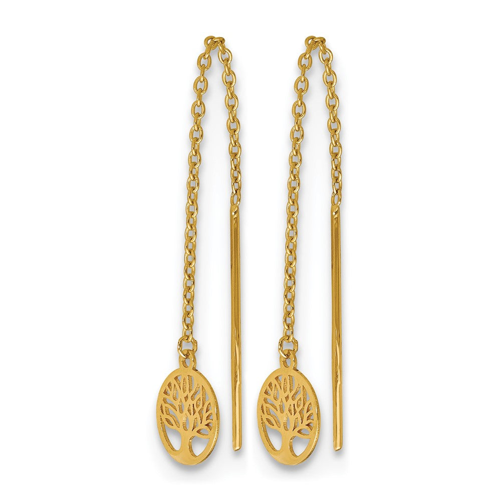 14K Polished Tree of Life Threader Earrings