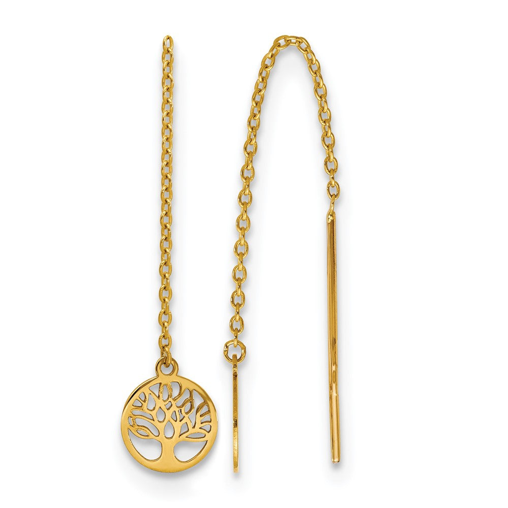14K Polished Tree of Life Threader Earrings