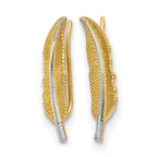 14K w/Rhodium Polished Feather Ear Climber Earrings