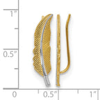 14K w/Rhodium Polished Feather Ear Climber Earrings