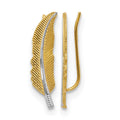 14K w/Rhodium Polished Feather Ear Climber Earrings