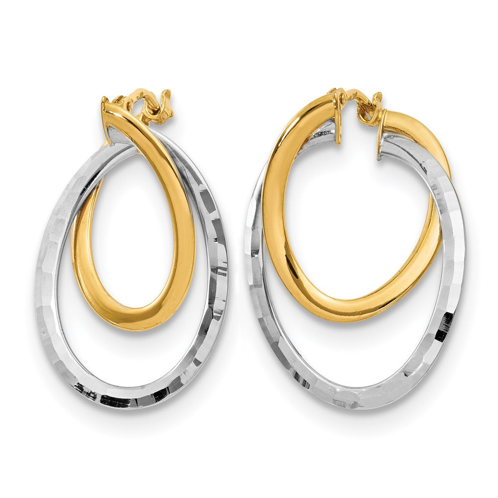 14K with White Rhodium Polished Fancy Hoop Earrings