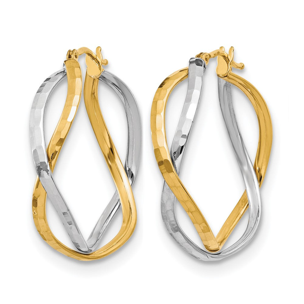 14K with Rhodium Polished Criss Cross Hoop Earrings