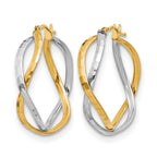 14K with Rhodium Polished Criss Cross Hoop Earrings