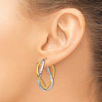 14K with Rhodium Polished Criss Cross Hoop Earrings