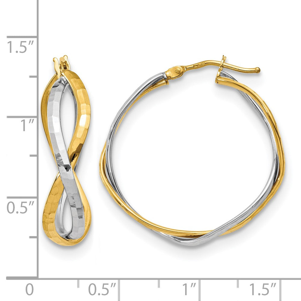 14K with Rhodium Polished Criss Cross Hoop Earrings
