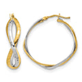 14K with Rhodium Polished Criss Cross Hoop Earrings
