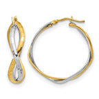 14K with Rhodium Polished Criss Cross Hoop Earrings