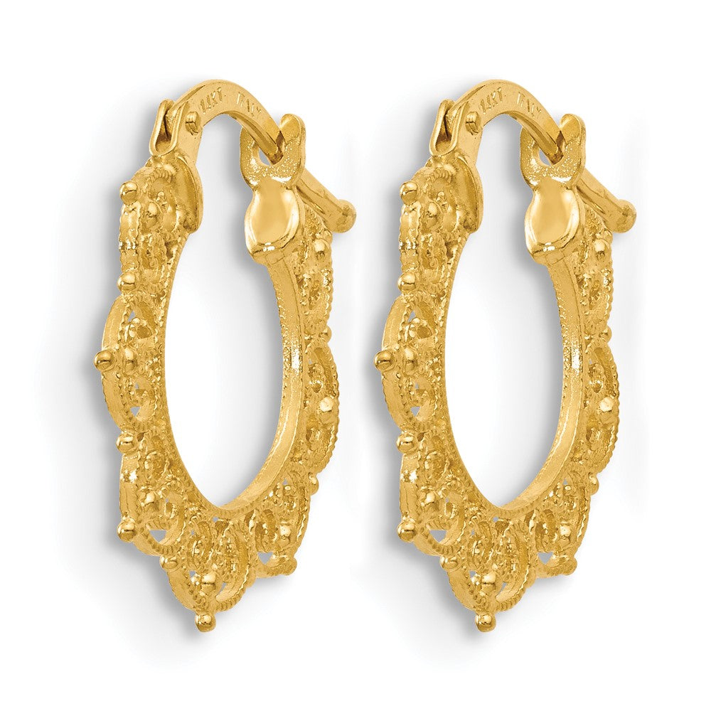14K Polished Fancy Pattern Hoop Earrings