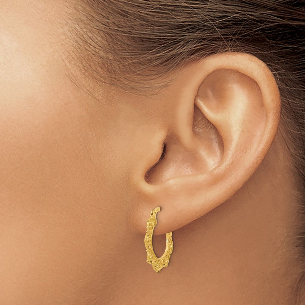14K Polished Fancy Pattern Hoop Earrings