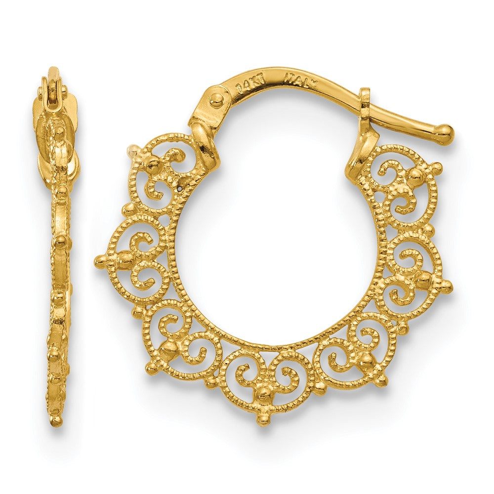 14K Polished Fancy Pattern Hoop Earrings