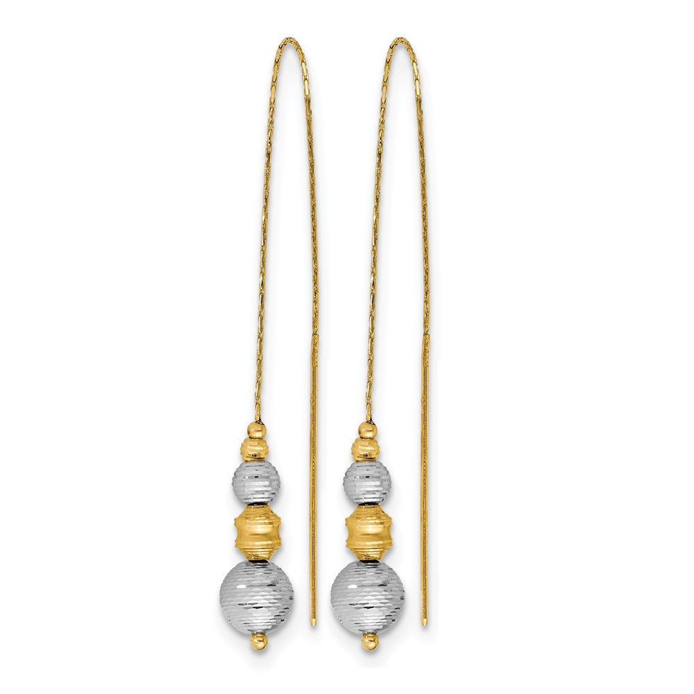 14K Two-tone Textured Beads Threader Earrings