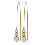 14K Two-tone Textured Beads Threader Earrings