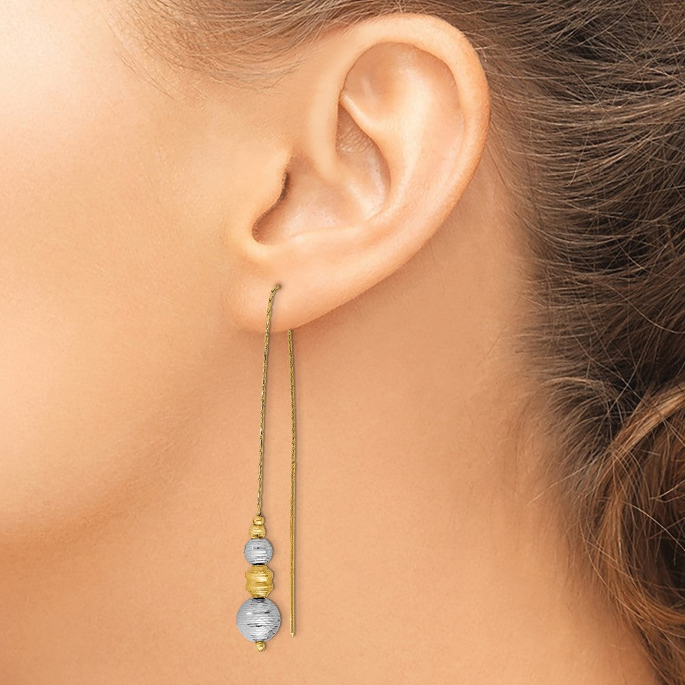 14K Two-tone Textured Beads Threader Earrings