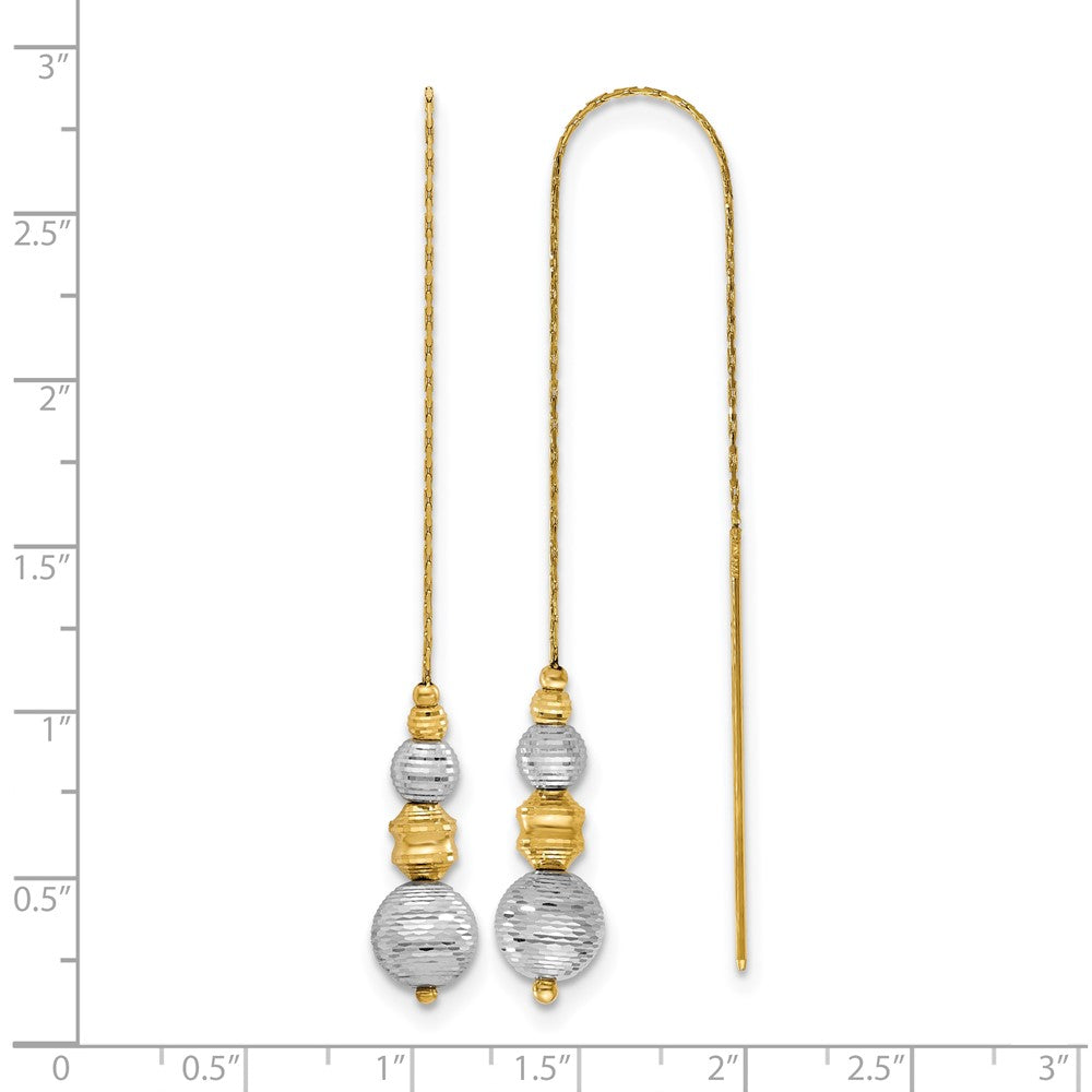 14K Two-tone Textured Beads Threader Earrings