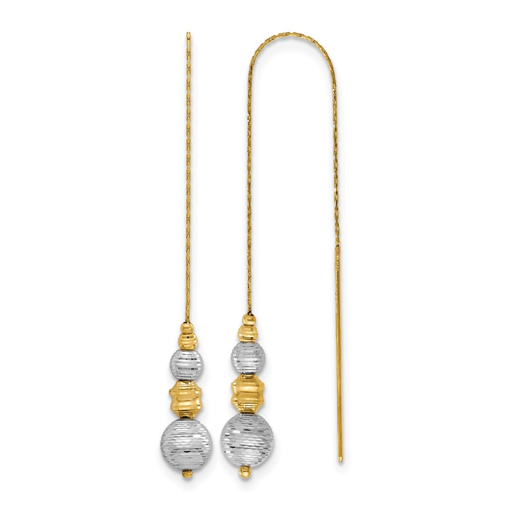 14K Two-tone Textured Beads Threader Earrings