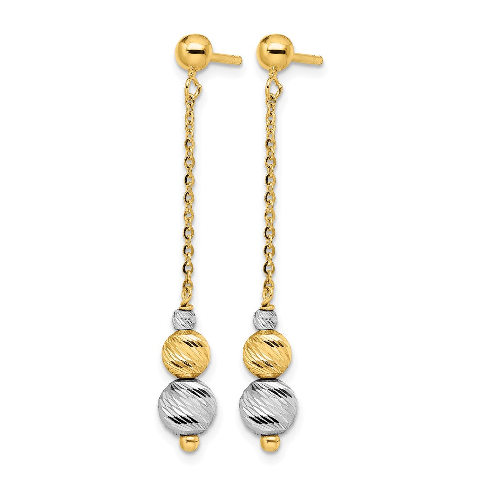 14K Two-tone Polished and Textured Dangle Earrings