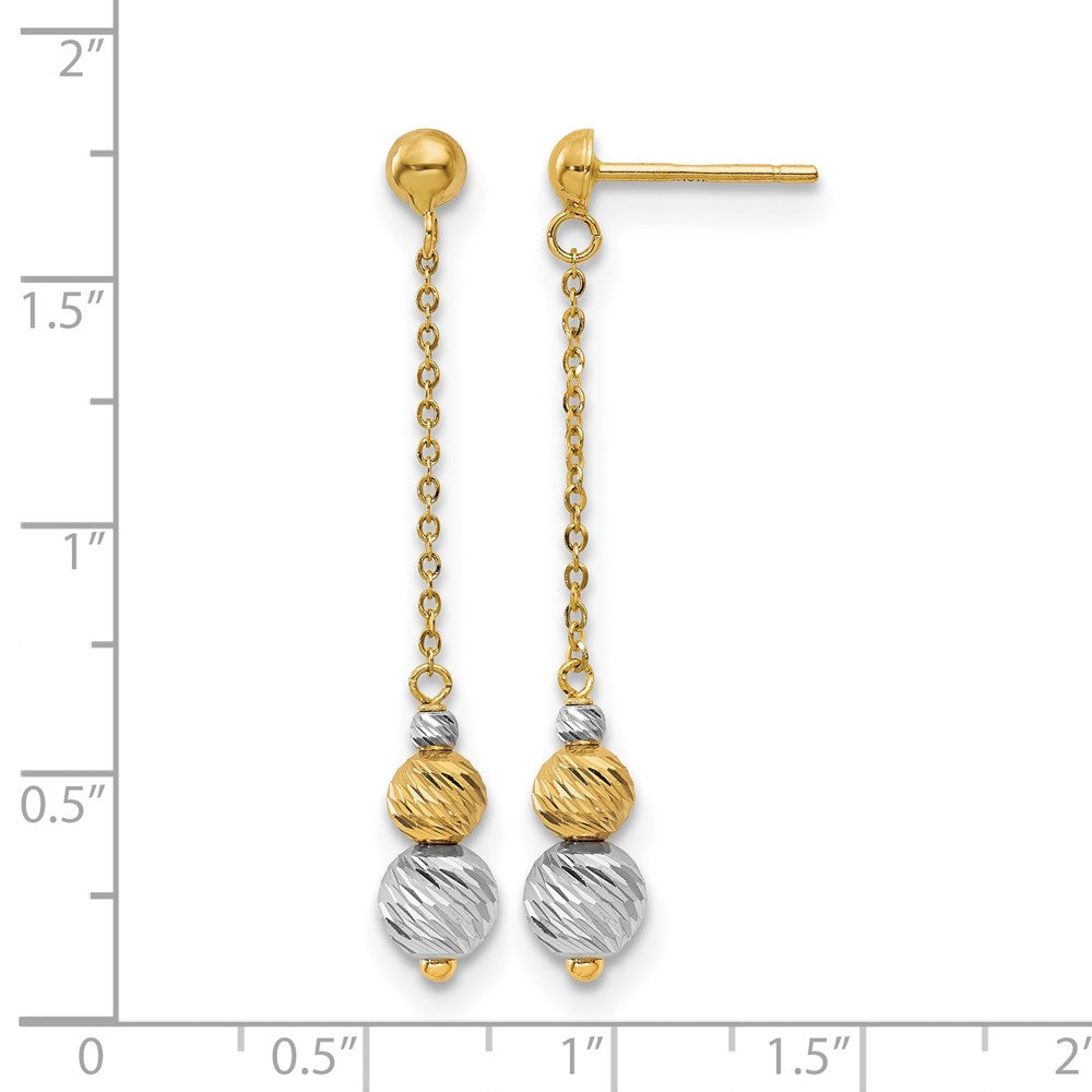 14K Two-tone Polished and Textured Dangle Earrings