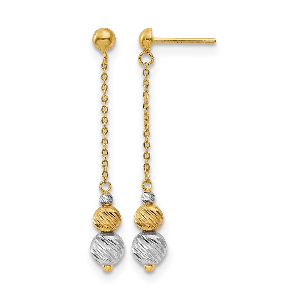 14K Two-tone Polished and Textured Dangle Earrings