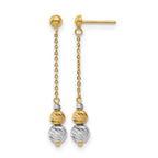 14K Two-tone Polished and Textured Dangle Earrings
