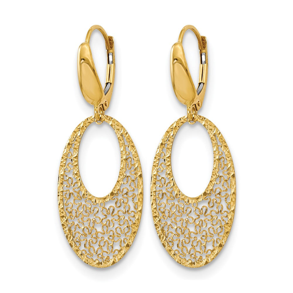 14K Polished and Textured Floral Leverback Earrings