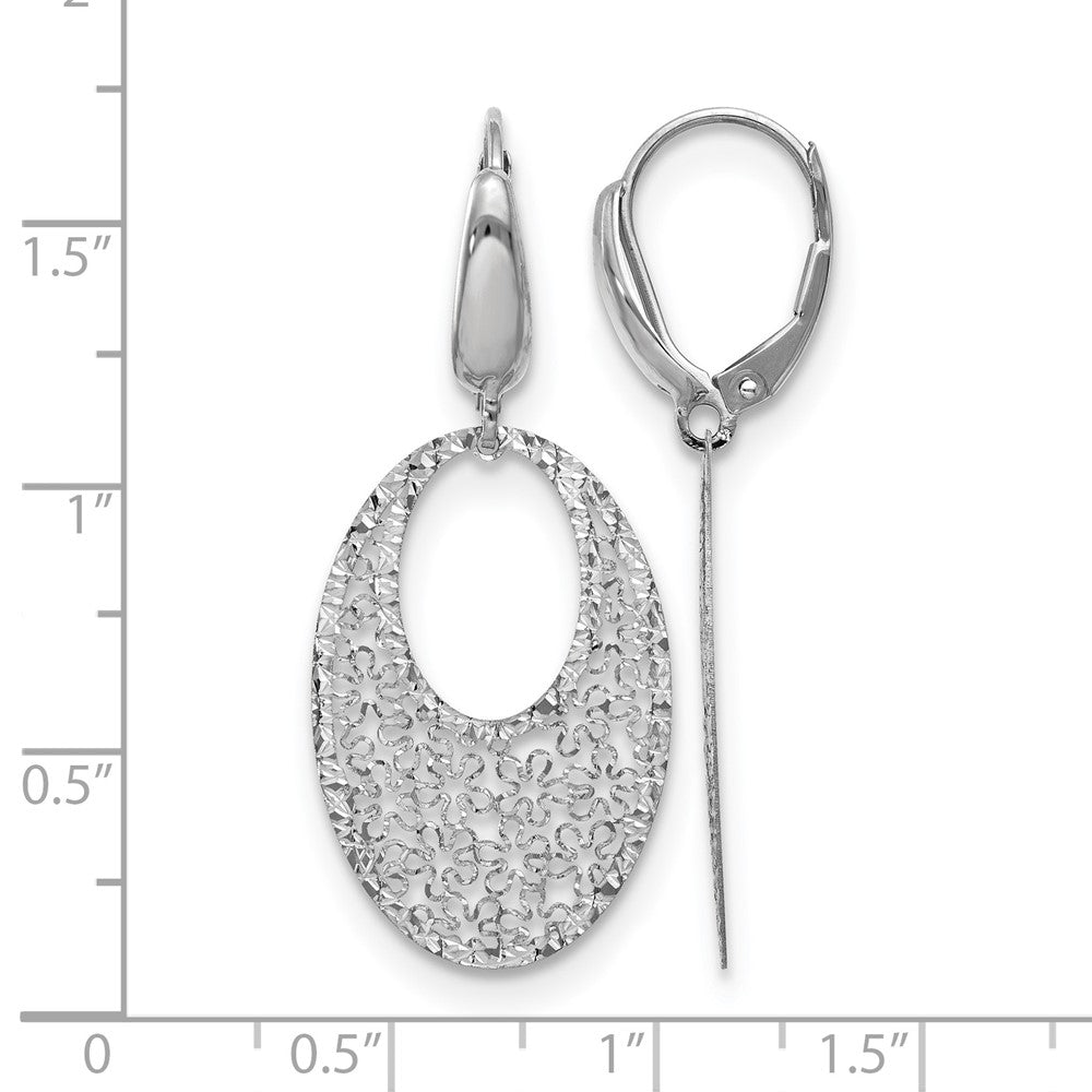 14K White Gold Polished and Textured Floral Leverback Earrings