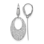 14K White Gold Polished and Textured Floral Leverback Earrings