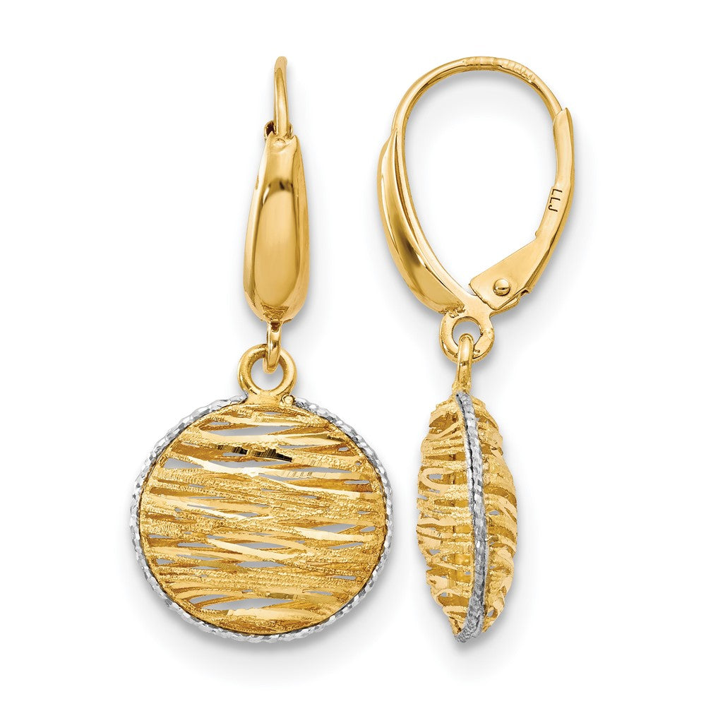 14K w/Rhodium Polished D/C Hollow Earrings